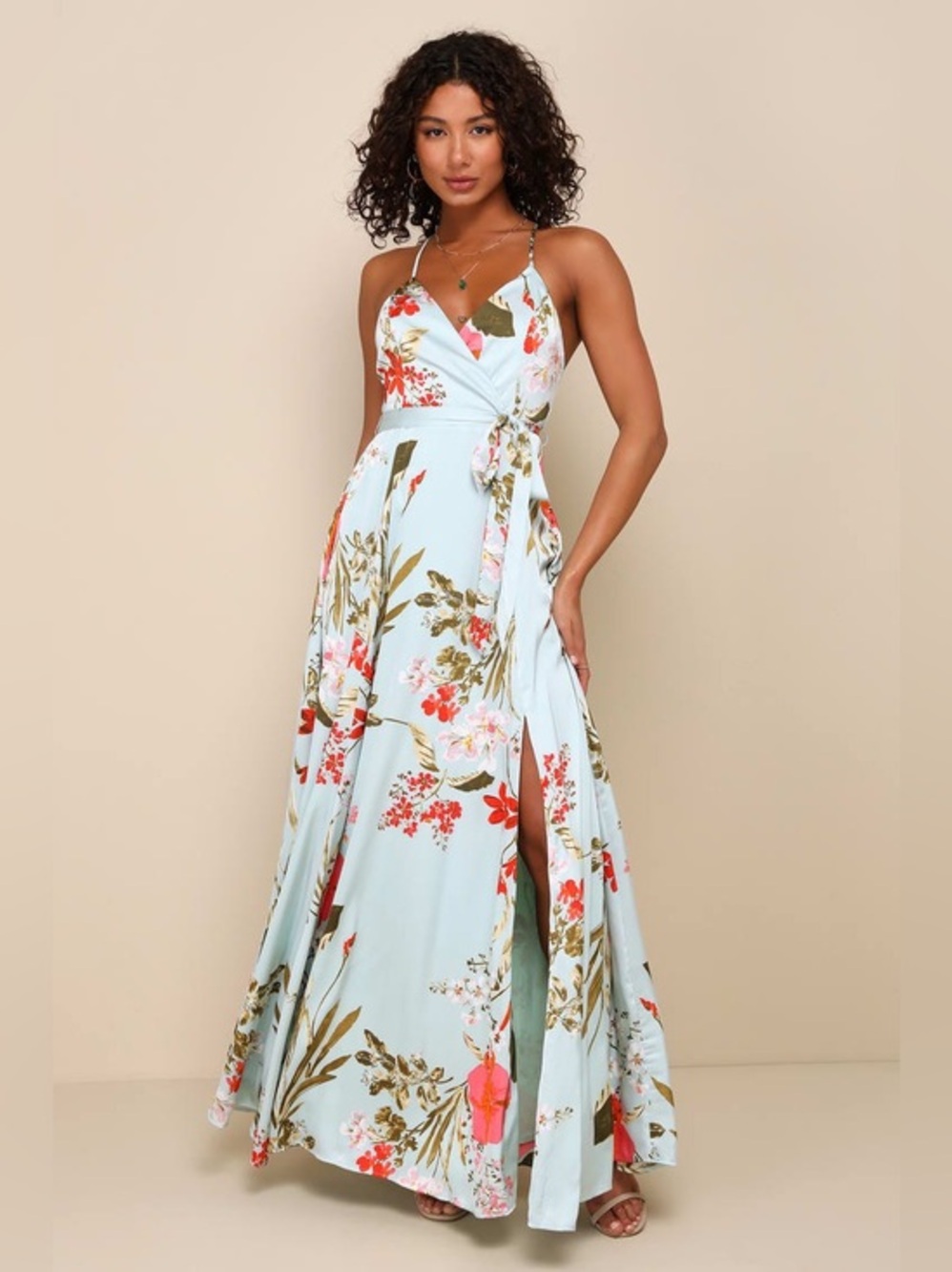 Lulu’s Still the One Floral Print Satin Maxi Dress